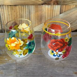 2 Pioneer Woman Acrylic Stemless Tumblers Timeless Floral & Pumpkin Dot 17.5oz